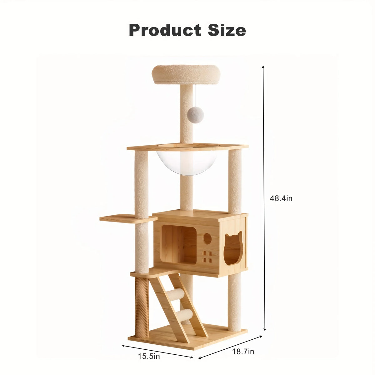 Wood-Look Cat Tower with Clear Lounging Bowls & Hideaway