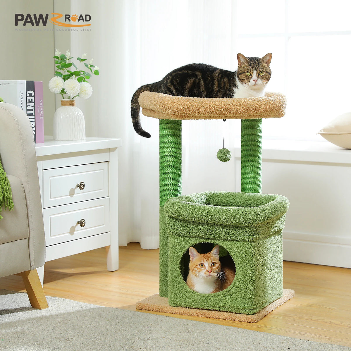 Compact Plush Cat Tower with Condo & Top Perch