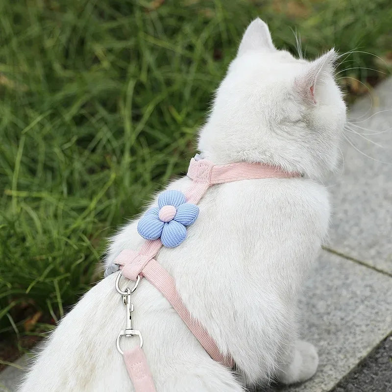 Flower-Detail Pet Harness & Matching Leash Set