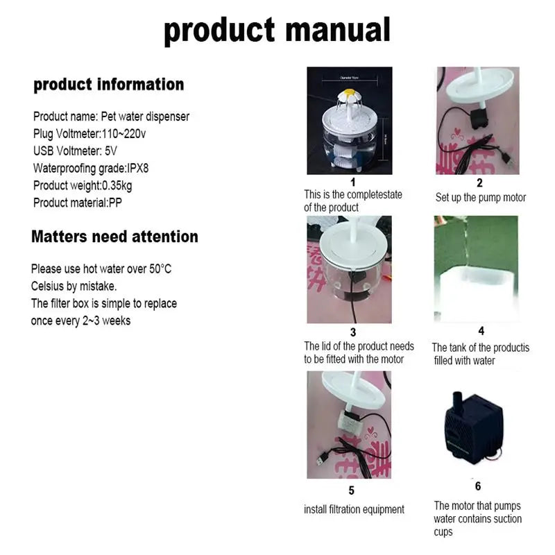 1.2L Compact Pet Water Fountain, Lotus & Spout Styles
