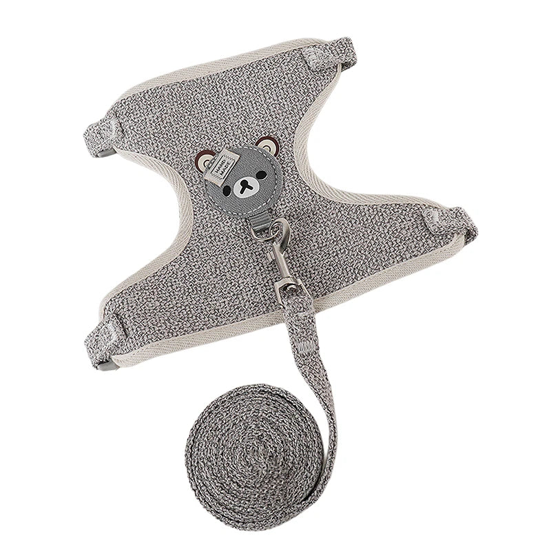 Textured Bear-Detail Pet Harness & Leash Set