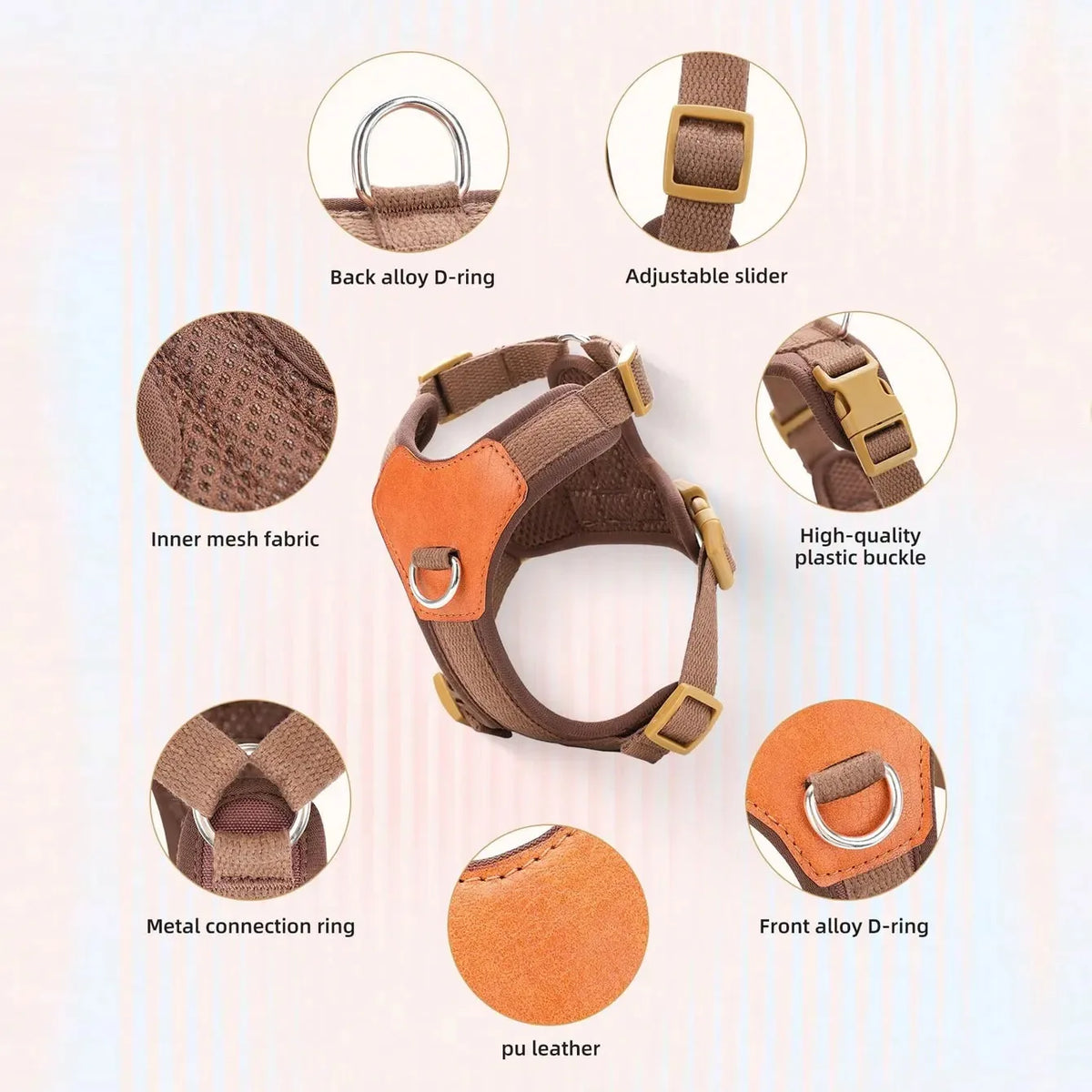 Contrast-Panel Adjustable Mesh Pet Harness