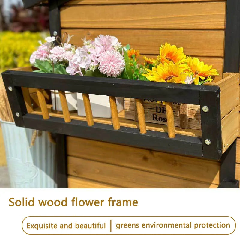 Wooden Dog House with Porch, Feeding Station & Side Storage