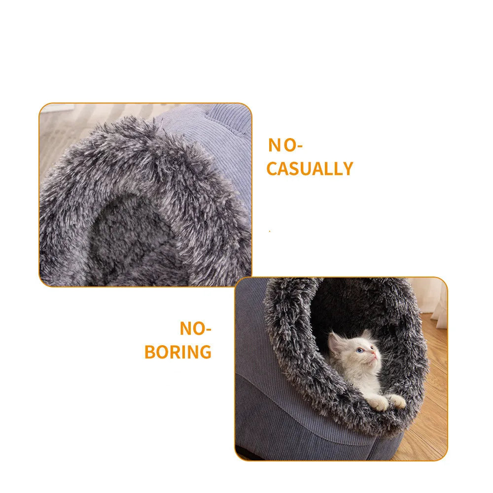 Plush-Trimmed Pet Cave Bed in Two Sizes