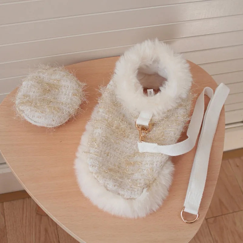 Plaid Pet Cape Coat with Fluffy Trim