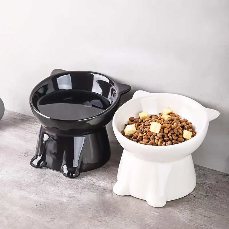 Tilted Raised Cat Bowl in Black or White