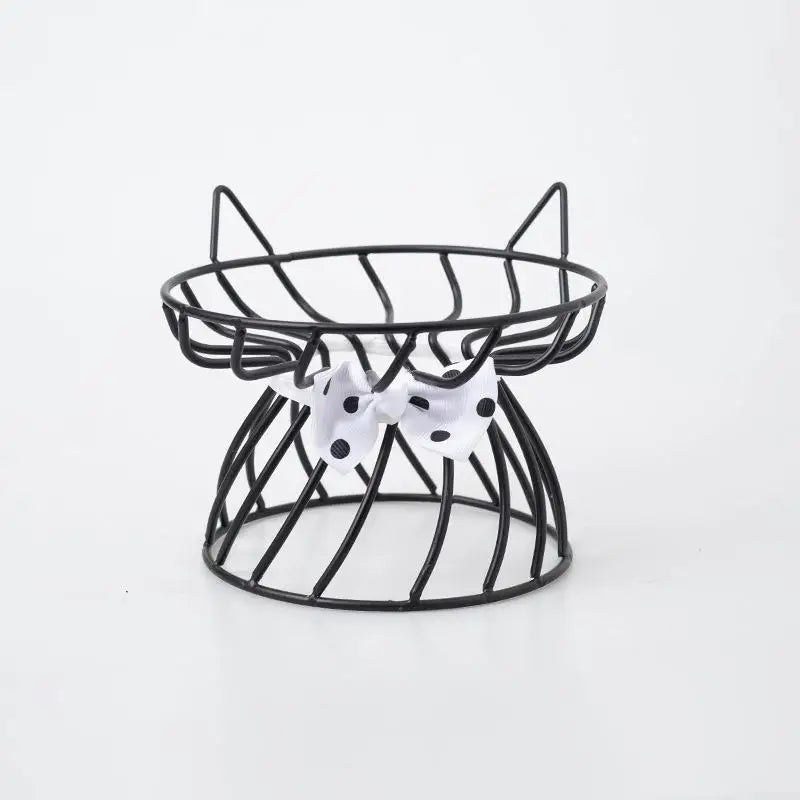 Cat-Face Ceramic Dish & Bow-Detail Stand Options