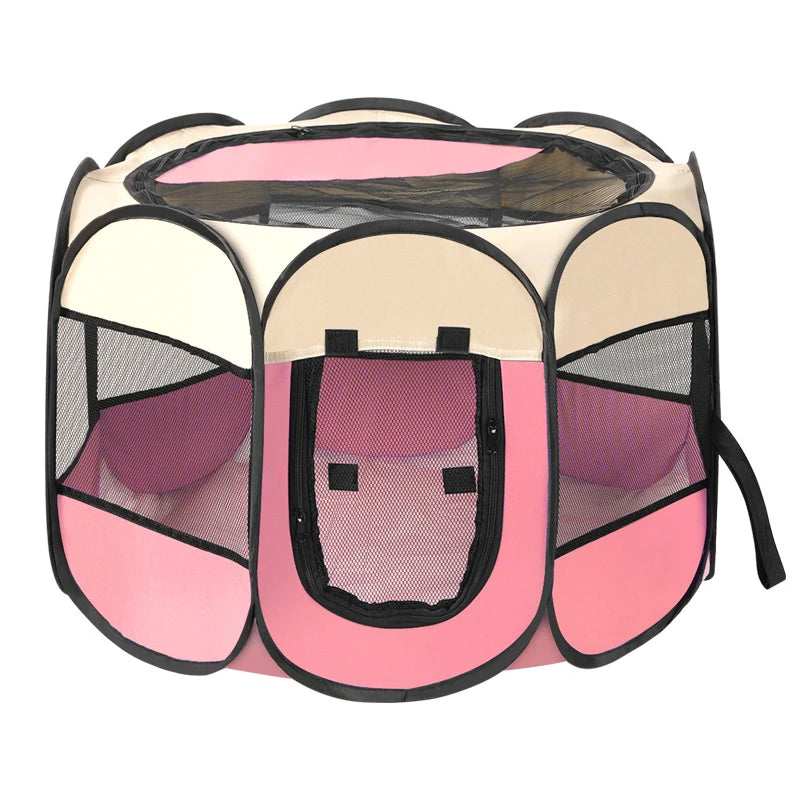 Foldable Octagonal Pet Playpen with Mesh Top