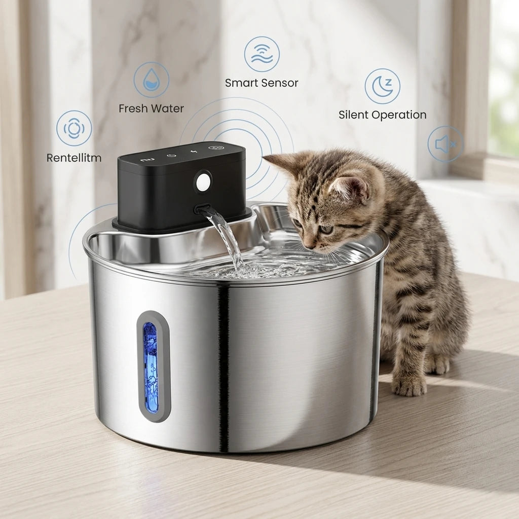 Stainless Steel Motion-Sensor Pet Water Fountain, 2L–2.2L