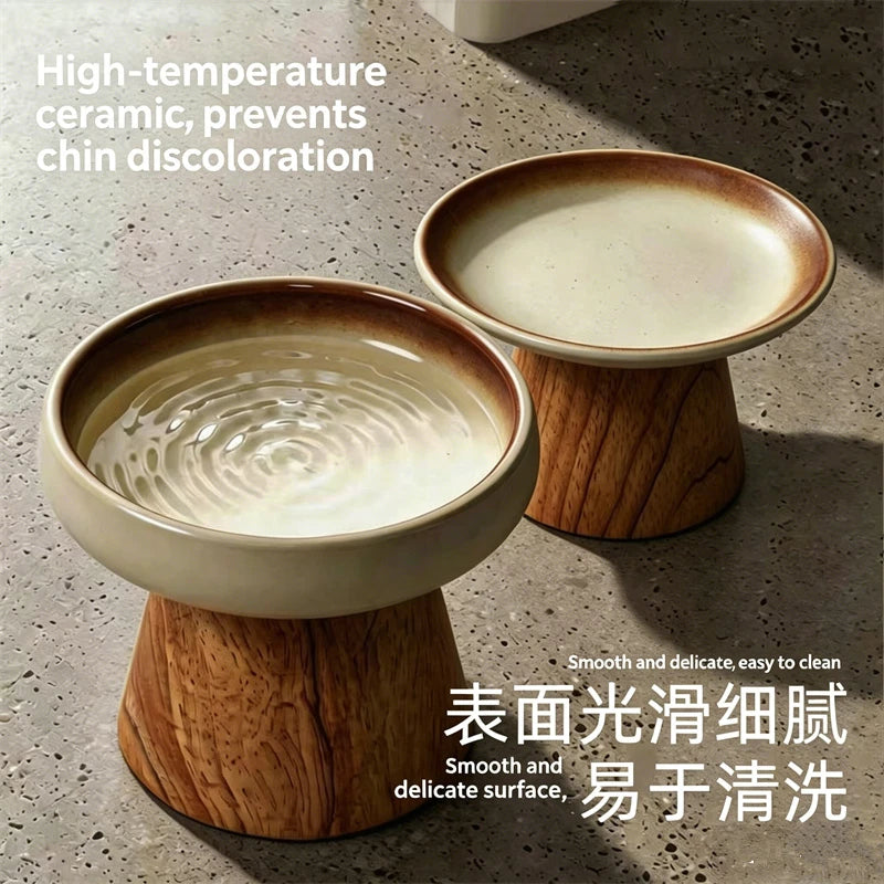 Ceramic Pet Bowl with Wooden Stand