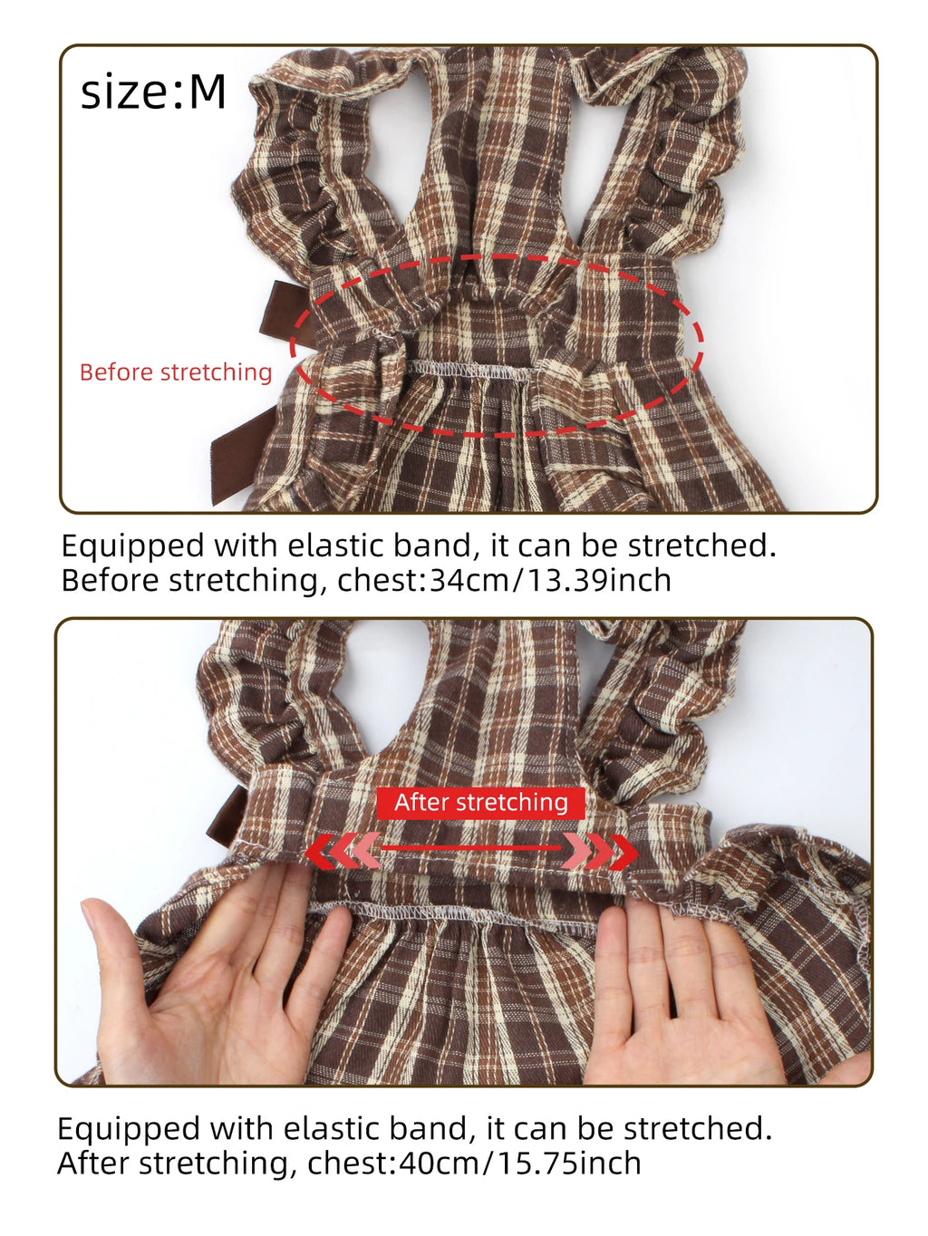 Brown Plaid Pet Pinafore Dress with Ruffle Trim