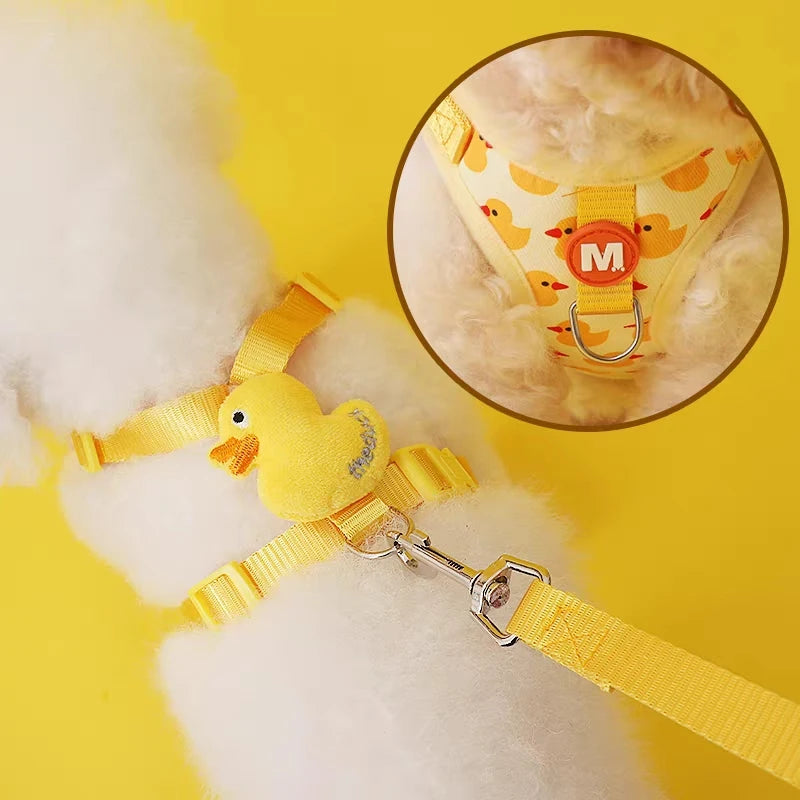 Yellow Duck-Print Pet Harness with Plush Duck Detail