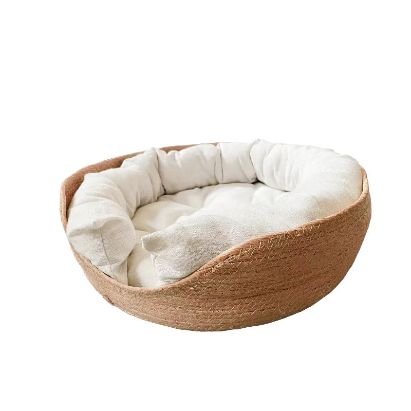 Woven Bamboo Cat Bed with Optional Mat & Pillow