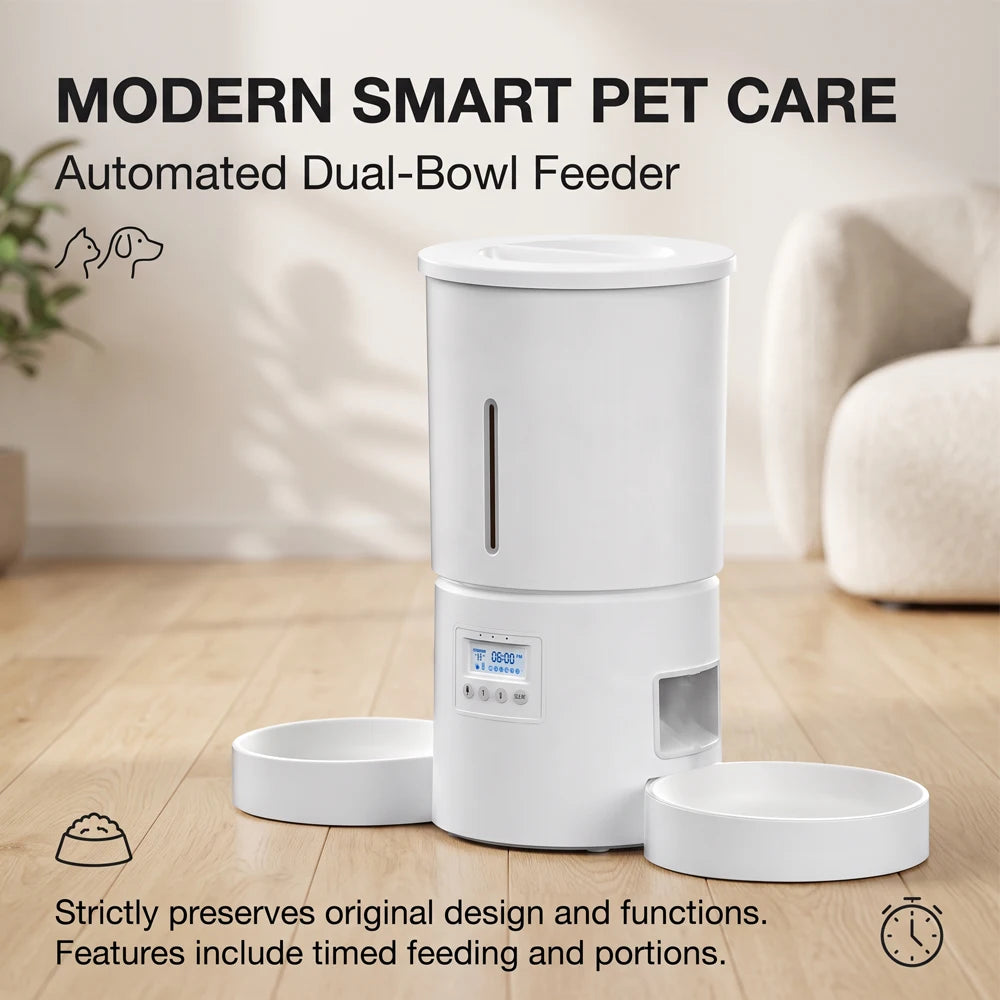 4.2L Automatic Double-Bowl Pet Feeder with Button Controls