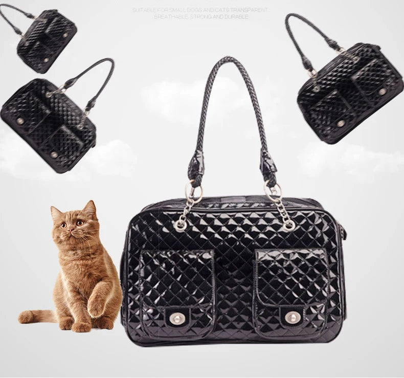 Quilted Pet Carrier Handbag with Braided Handles