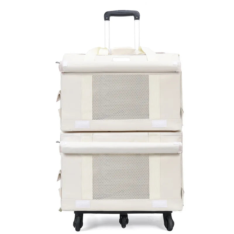 Detachable Rolling Cat Carrier with Mesh Panels