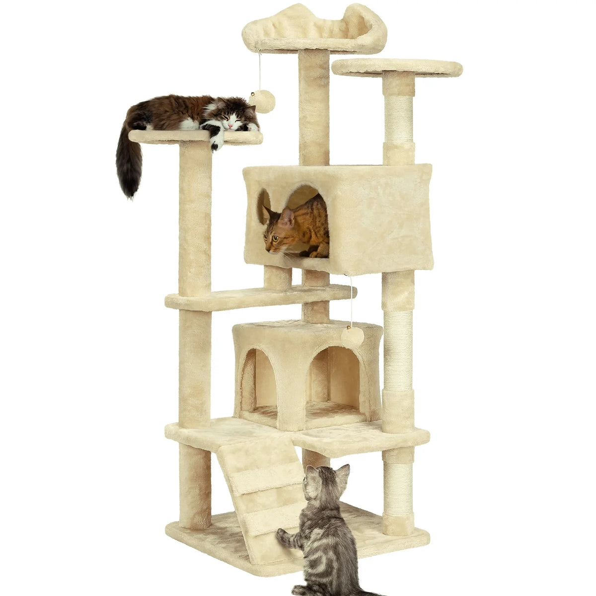 Multi-Level Plush Cat Tree with Two Condos & Three Perches