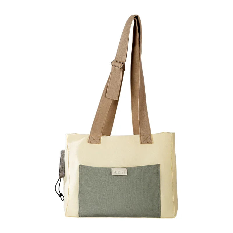 Beige Pet Carrier Shoulder Bag for Cats & Small Dogs