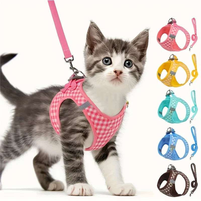 Gingham Cat Harness & Matching Leash Set