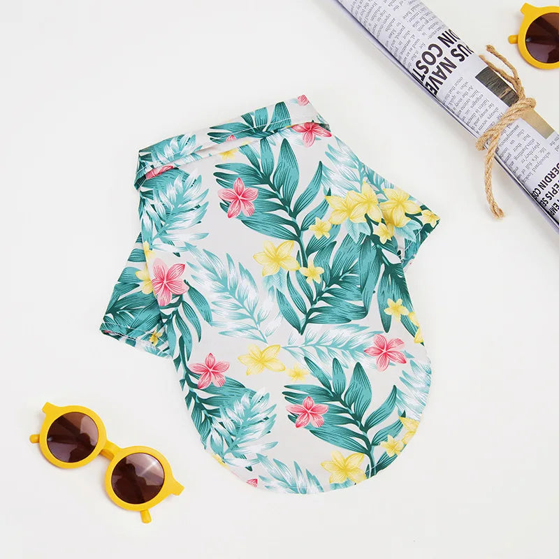 Tropical-Print Collared Dog Shirt