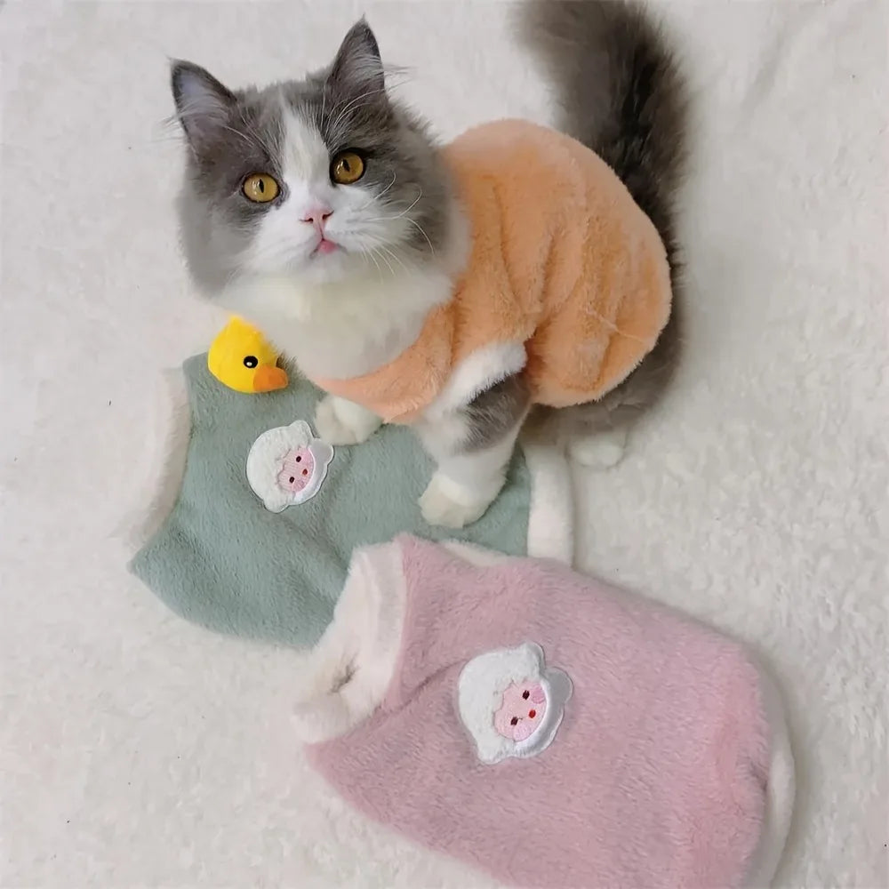 Fluffy Sheep-Patch Cat Vest