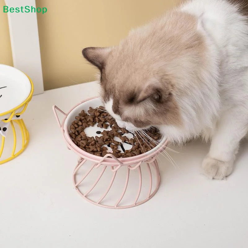 Cat-Face Ceramic Dish & Bow-Detail Stand Options