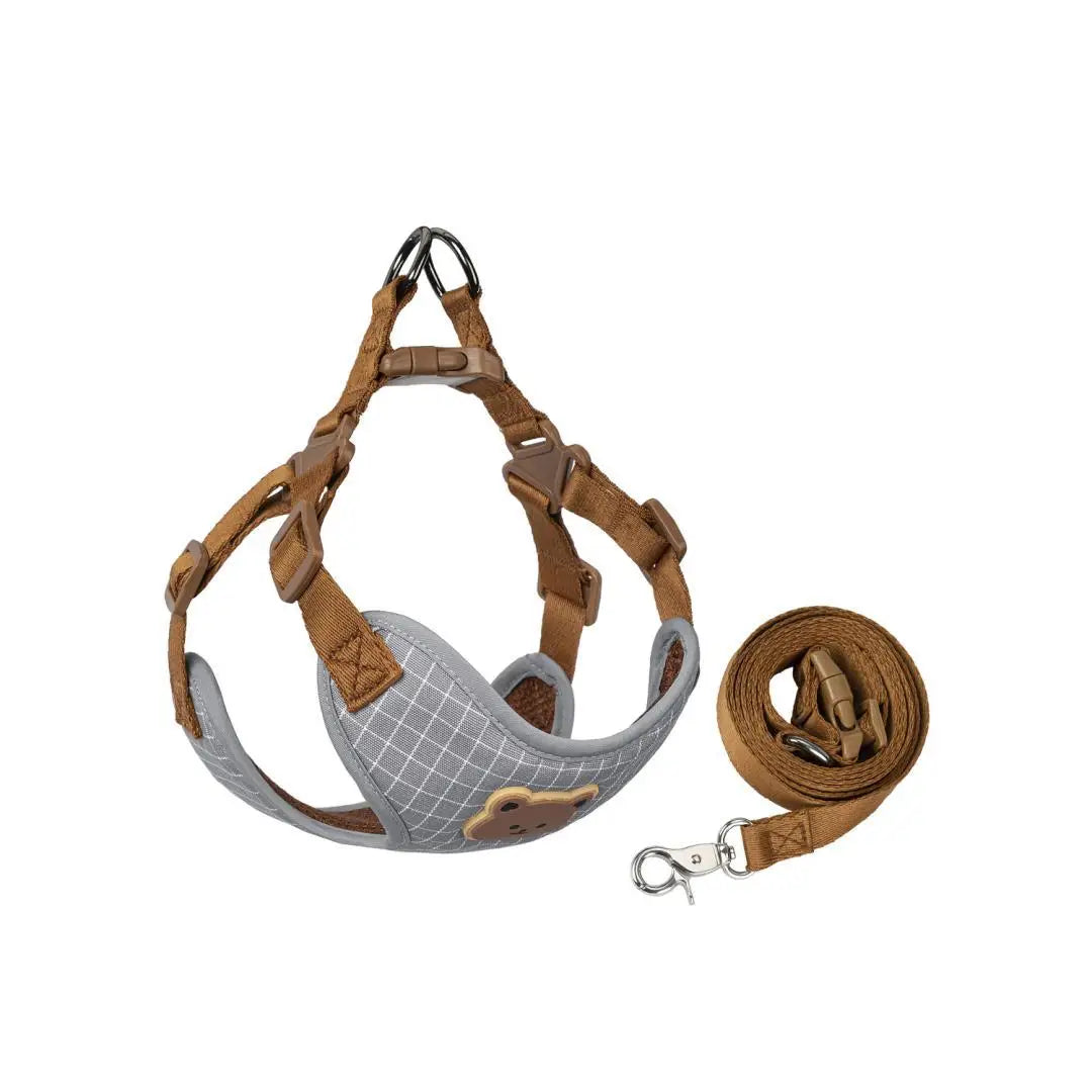 Bear-Patch Pet Harness & Matching Leash Set