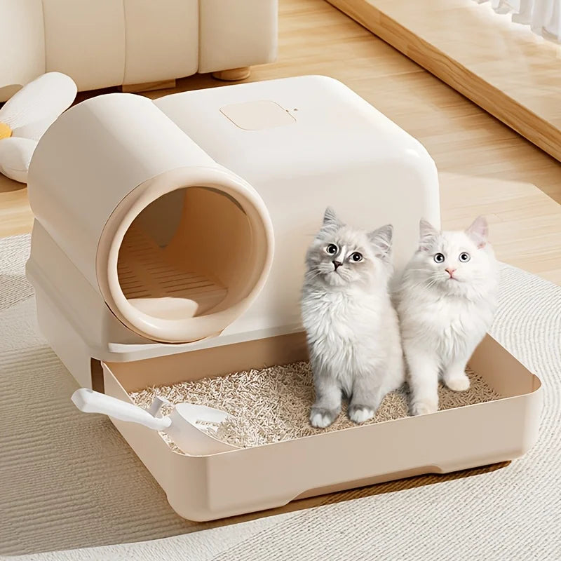 Enclosed Cat Litter Box with Entry Corridor & Drawer