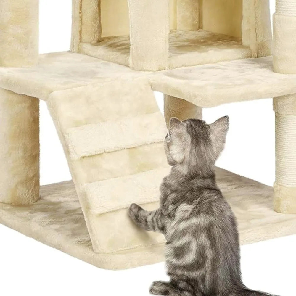 Multi-Level Plush Cat Tree with Two Condos & Three Perches
