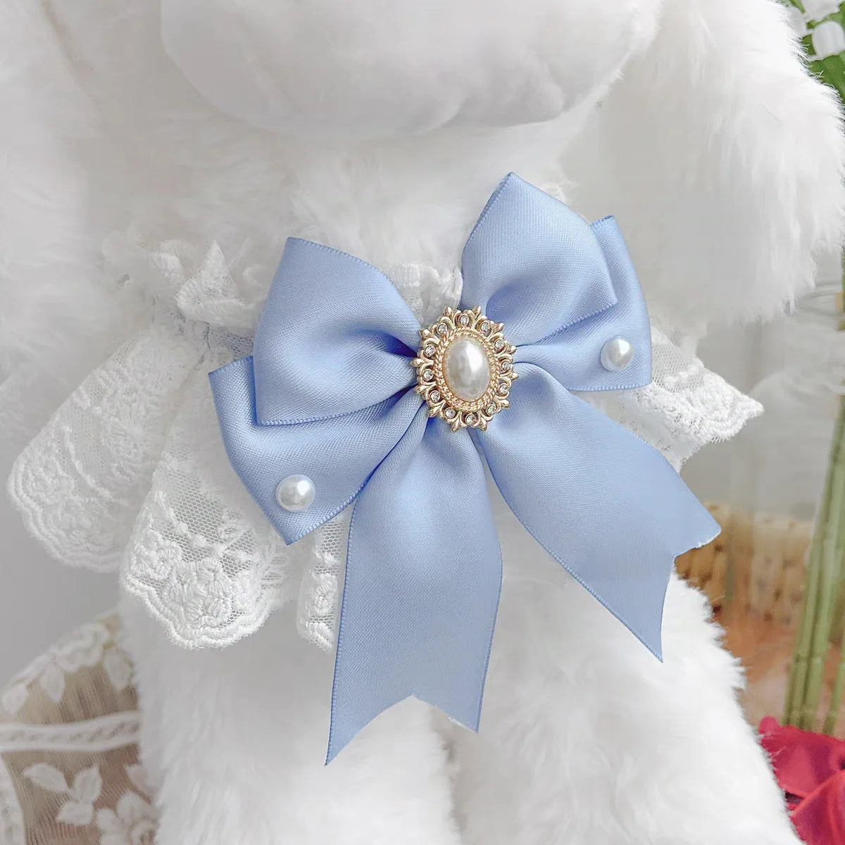 Lace-Trim Pet Neck Bib with Statement Bow