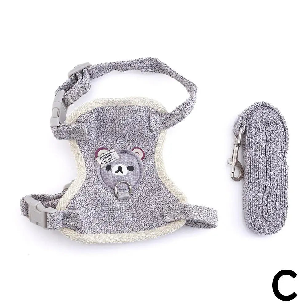 Bear-Detail Pet Vest Harness & 120 cm Leash Set