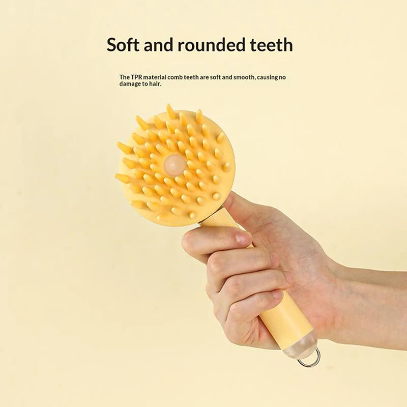 Pet Bath Brush with Refillable Shampoo Dispenser & Long Handle