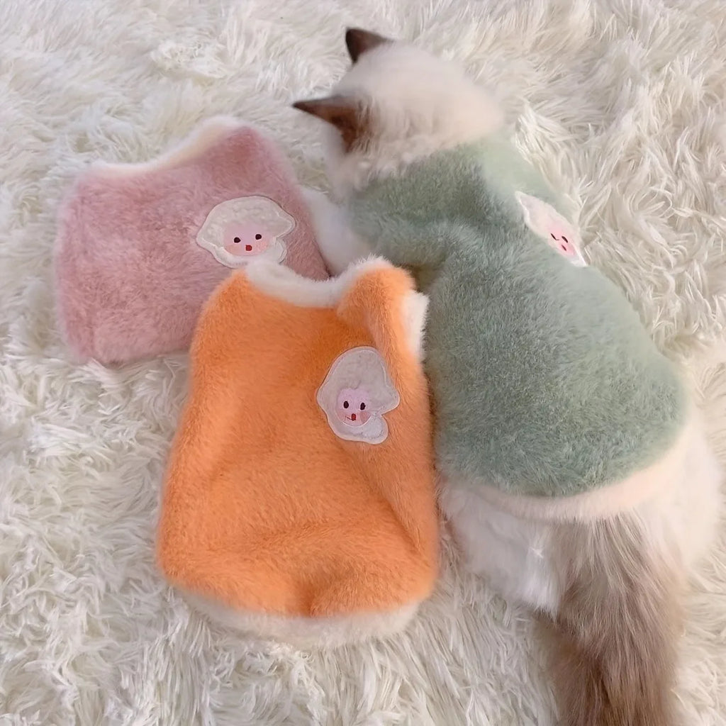 Fluffy Sheep-Patch Cat Vest