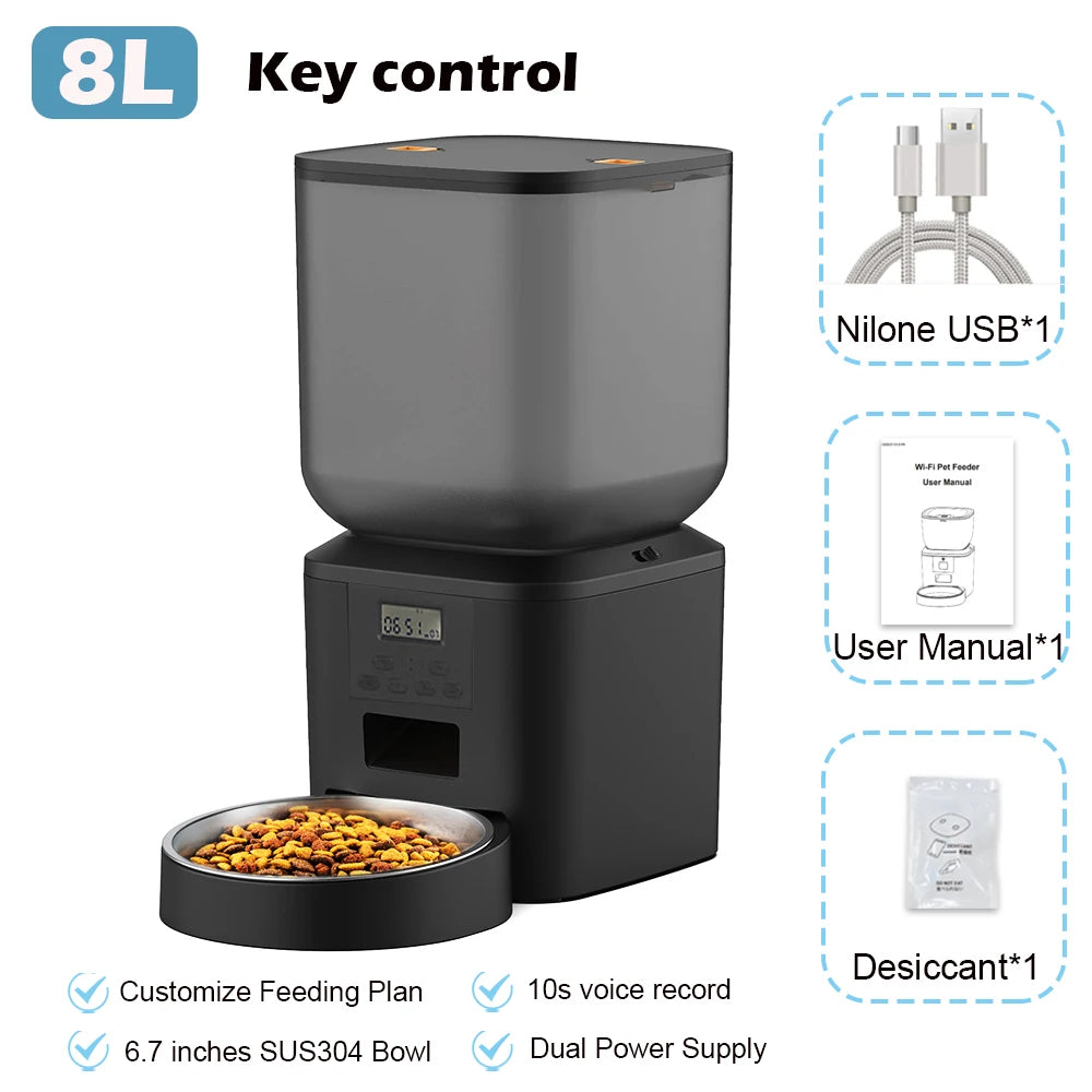 FURPIPI Automatic Pet Feeder with Button Controls, 4L or 8L