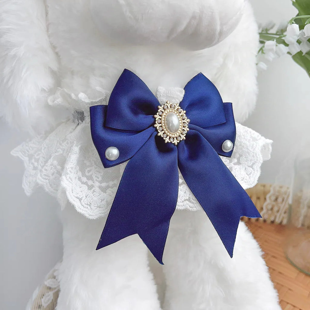 Lace-Trim Pet Neck Bib with Statement Bow