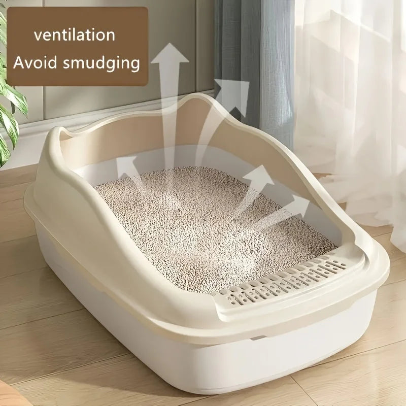 High-Sided Open-Top Cat Litter Box with Scoop