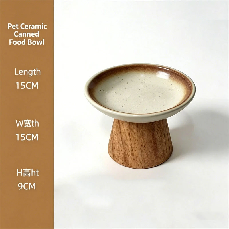 Ceramic Pet Bowl with Wooden Stand