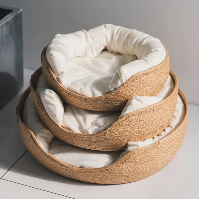 Woven Bamboo Cat Bed with Optional Mat & Pillow