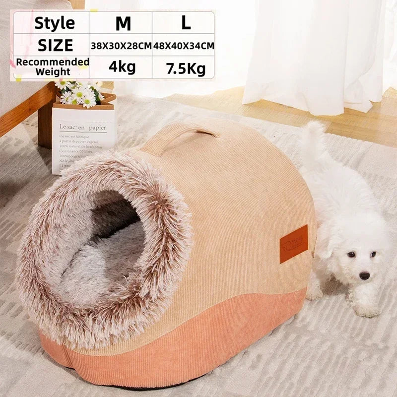 Plush-Trimmed Pet Cave Bed in Two Sizes