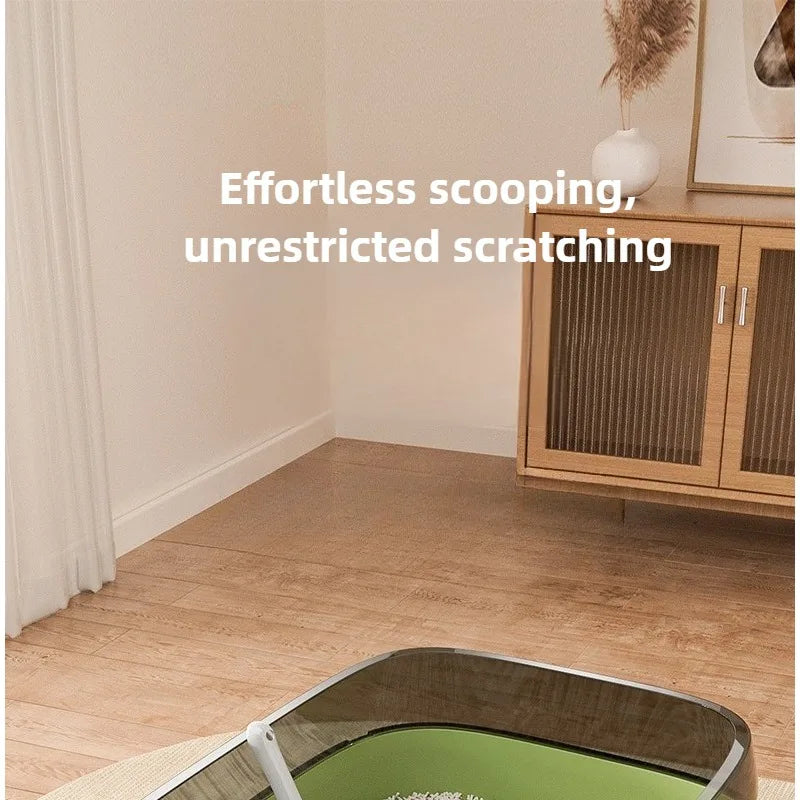Open-Top Cat Litter Tray with Translucent Splash Guard