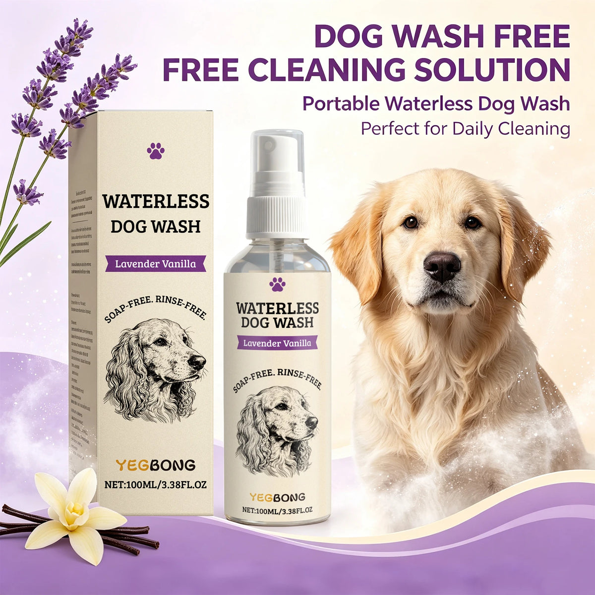 YEGBONG Waterless Dog Wash Spray, Lavender Vanilla, 100 ml