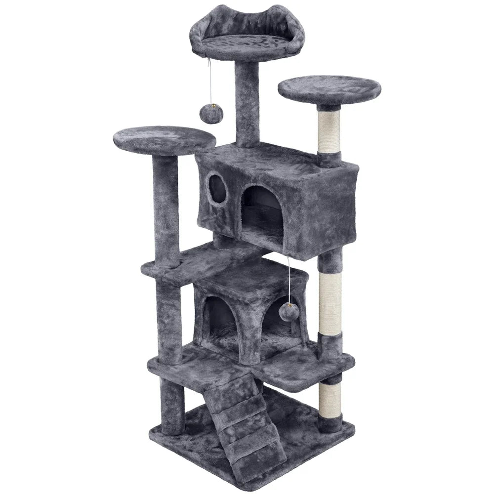 Multi-Level Plush Cat Tree with Two Condos & Three Perches