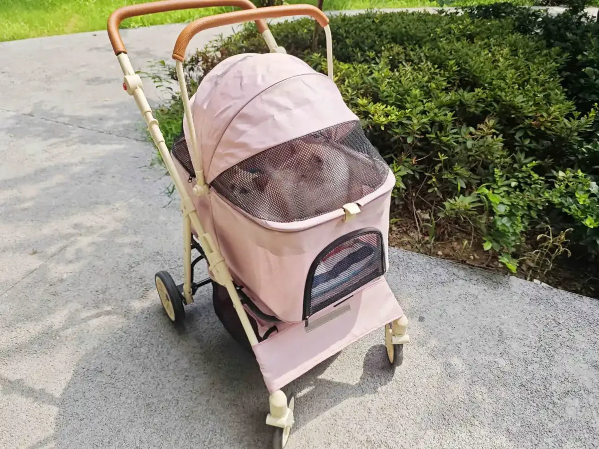 Folding Pet Stroller with Detachable Carrier & Lower Basket