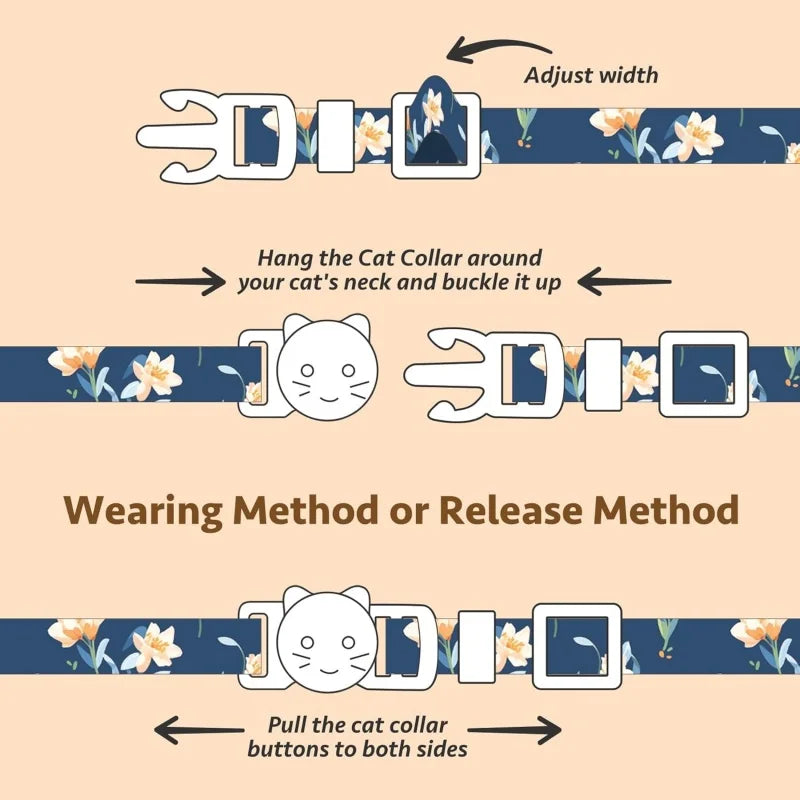 Floral Cotton Cat Collar with Bell & Flower Charm