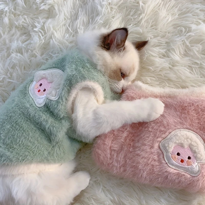 Fluffy Sheep-Patch Cat Vest