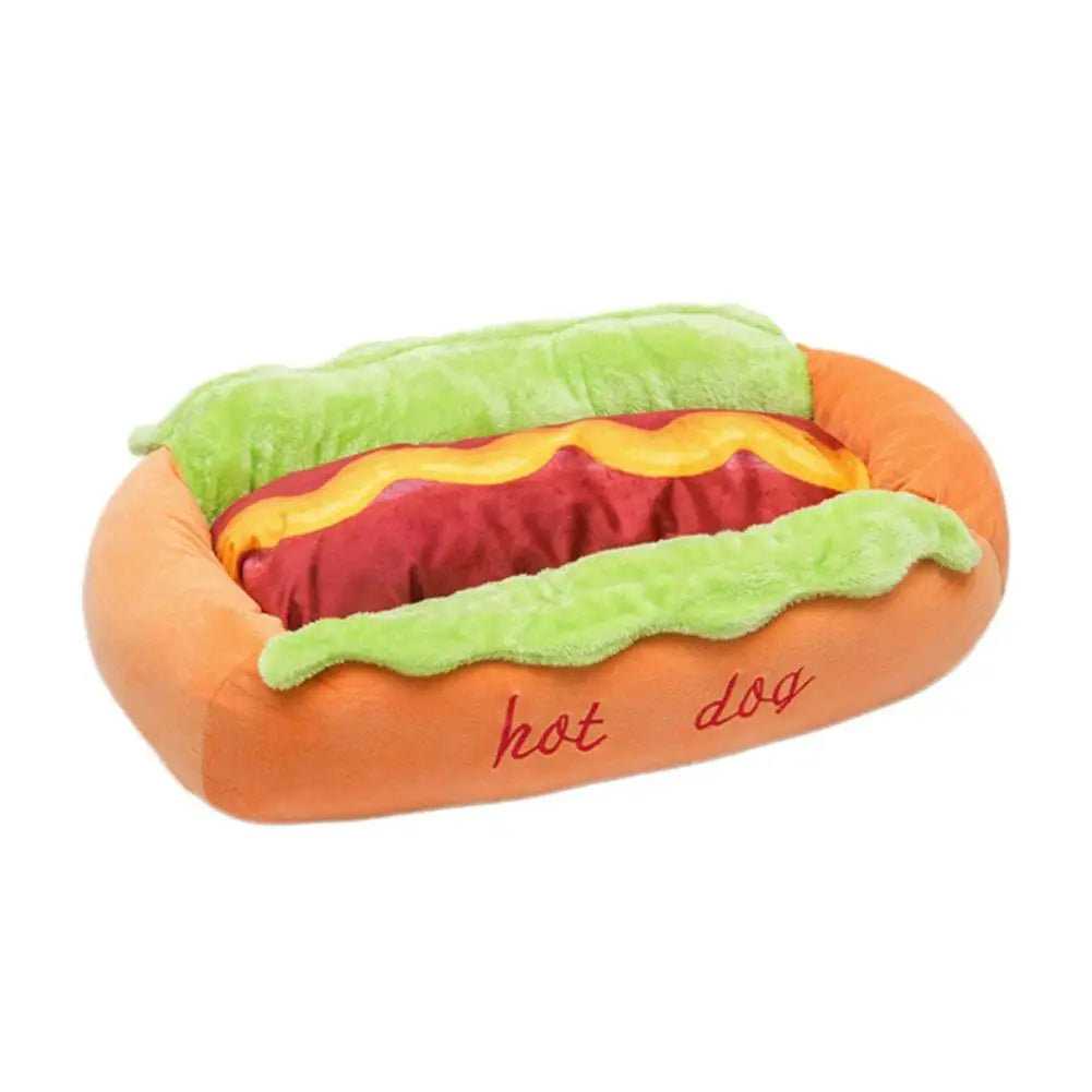 Hot Dog-Shaped Plush Bed for Small Dogs & Cats