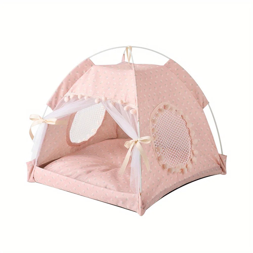 Floral Canopy Tent Bed for Cats & Small Dogs