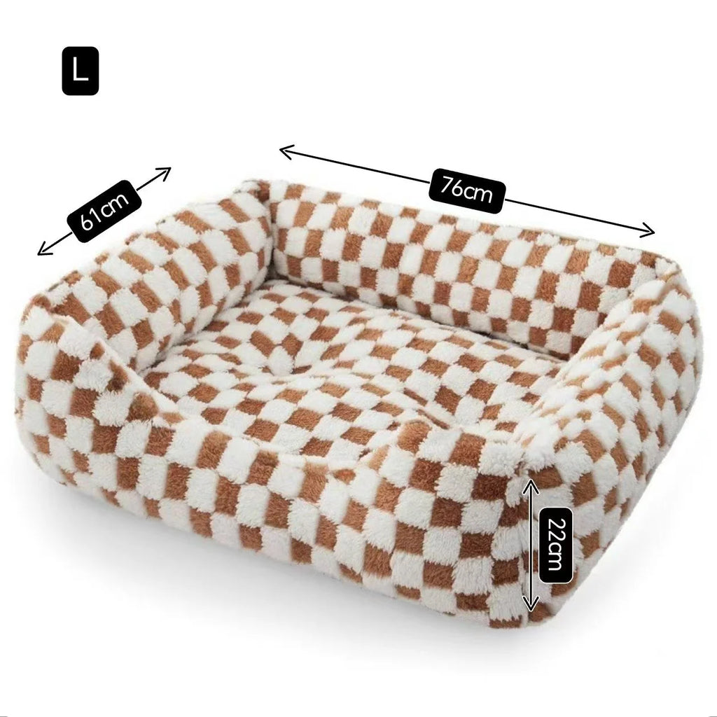 Checkerboard Fleece Bolster Bed for Dogs & Cats