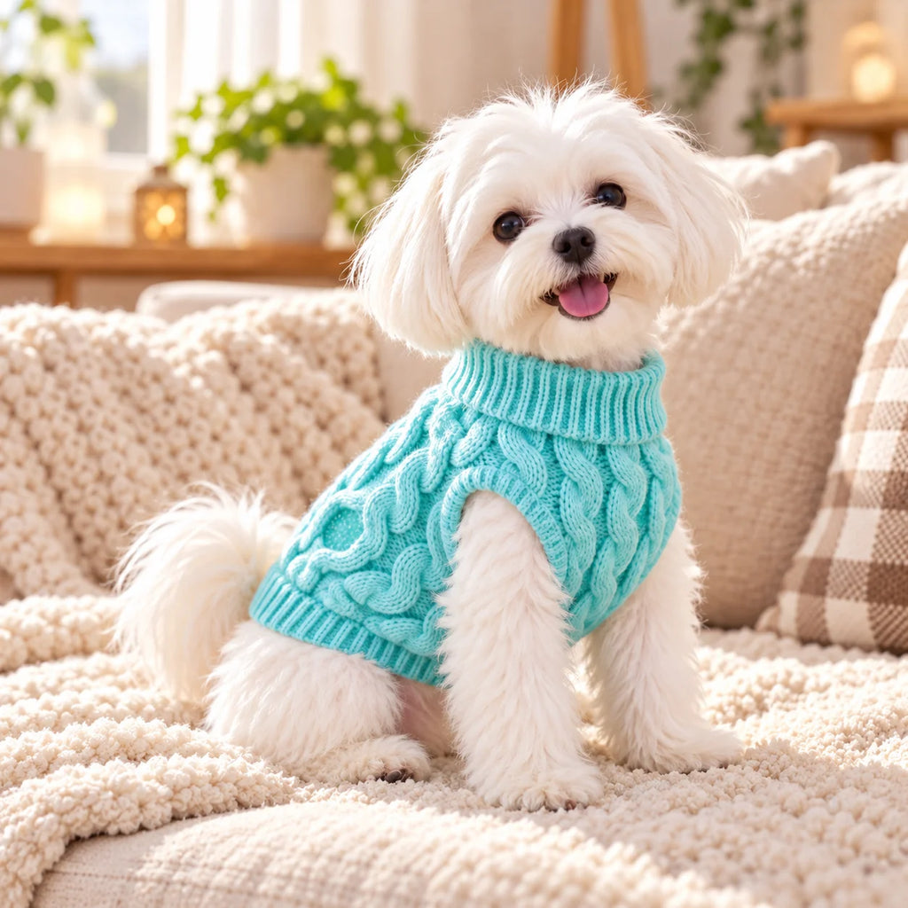 Cable-Knit Pet Sweater with Foldover Turtleneck