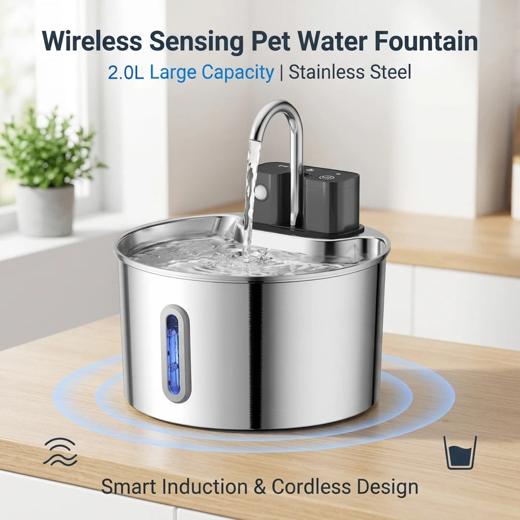 Stainless Steel Motion-Sensor Pet Water Fountain, 2L–2.2L